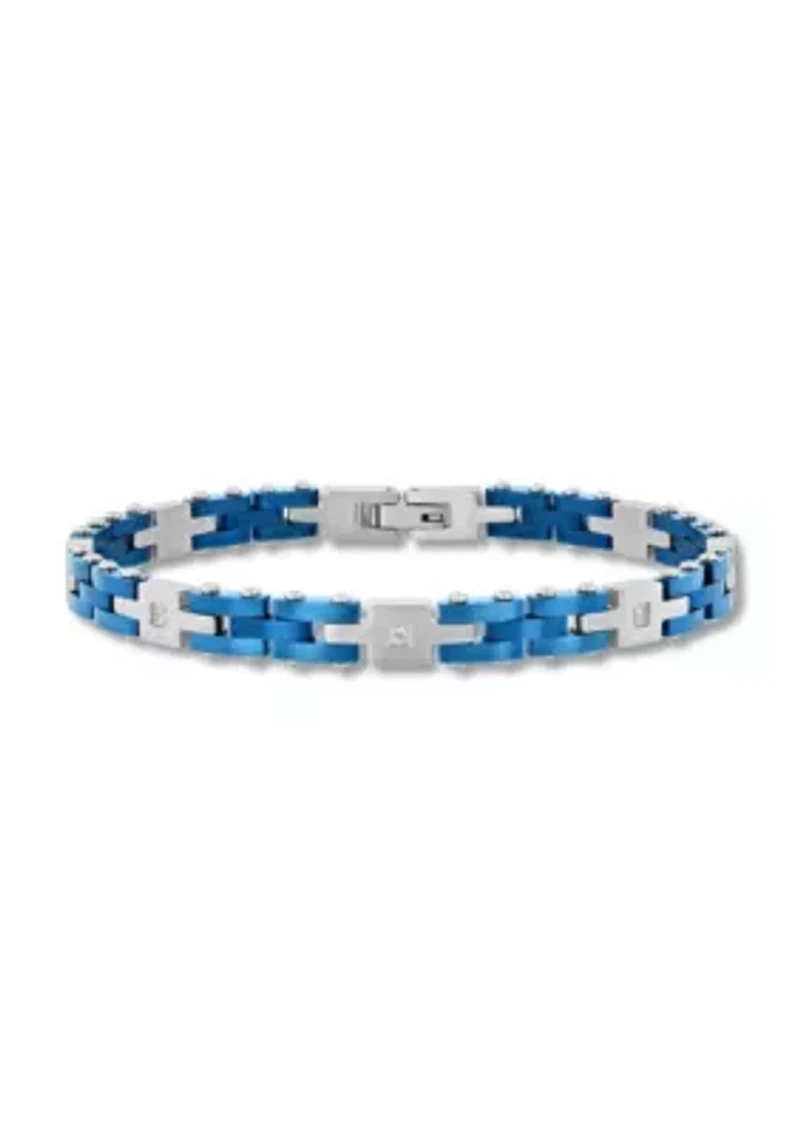 0.10CTW Diamond Stainless Steel Bracelet with Blue IP Finish