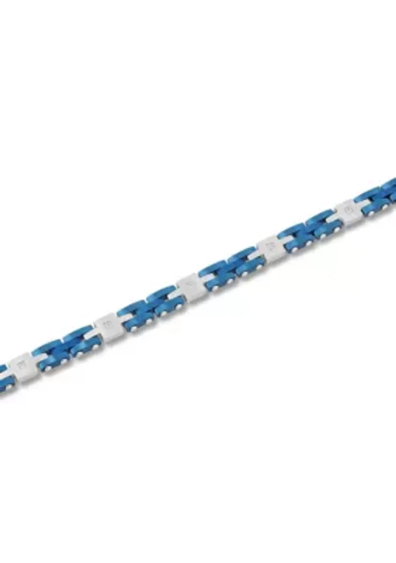 0.10CTW Diamond Stainless Steel Bracelet with Blue IP Finish