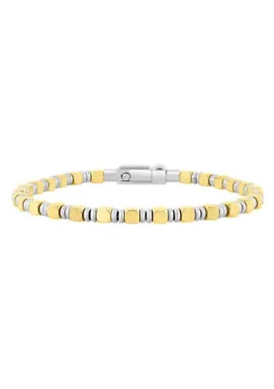 Men's Stainless Steel with Yellow Finish Cube Link Bracelet