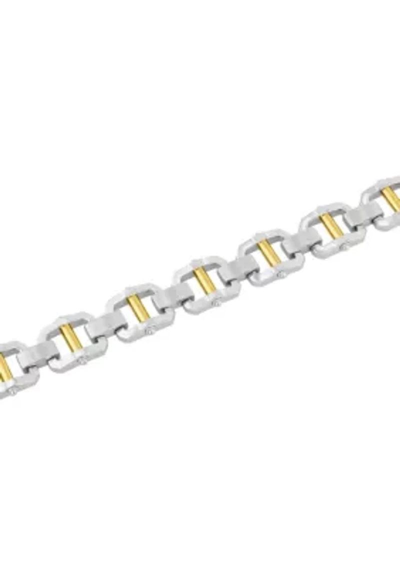 Stainless Steel Link Bracelet with Yellow Finish Accent Bars