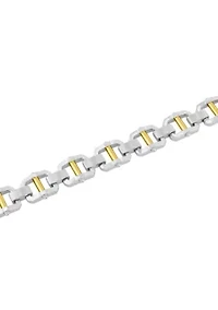 Stainless Steel Link Bracelet with Yellow Finish Accent Bars