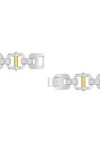 Stainless Steel Link Bracelet with Yellow Finish Accent Bars