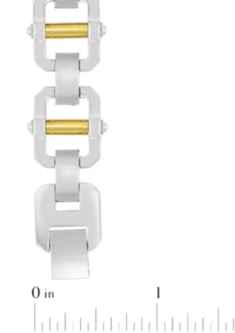 Stainless Steel Link Bracelet with Yellow Finish Accent Bars