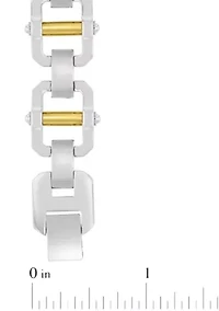 Stainless Steel Link Bracelet with Yellow Finish Accent Bars