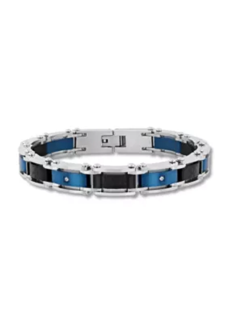 Men's Stainless Steel .07CTW Diamond Black And Blue IP Carbon Fiber Bracelet