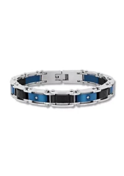 Men's Stainless Steel .07CTW Diamond Black And Blue IP Carbon Fiber Bracelet
