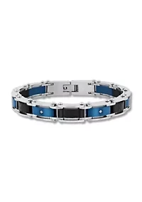 Men's Stainless Steel .07CTW Diamond Black And Blue IP Carbon Fiber Bracelet