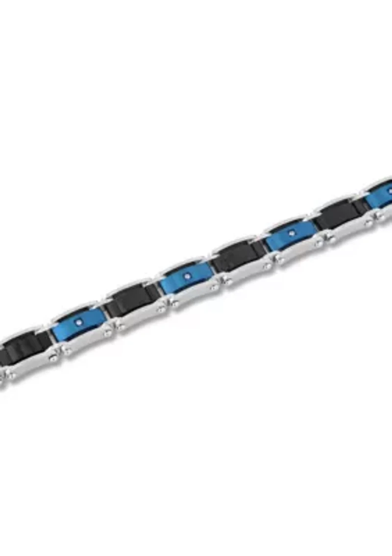 Men's Stainless Steel .07CTW Diamond Black And Blue IP Carbon Fiber Bracelet