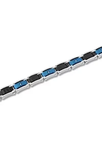 Men's Stainless Steel .07CTW Diamond Black And Blue IP Carbon Fiber Bracelet