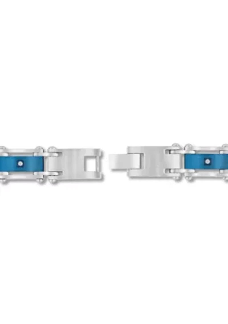 Men's Stainless Steel .07CTW Diamond Black And Blue IP Carbon Fiber Bracelet