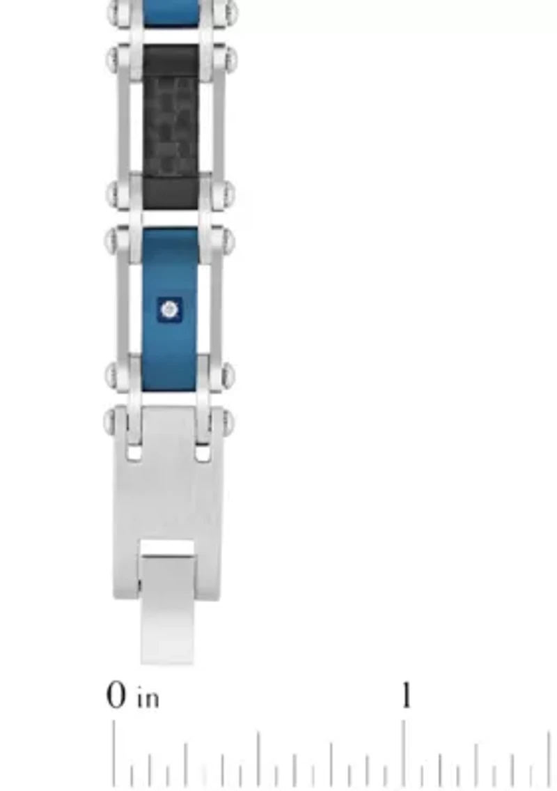 Men's Stainless Steel .07CTW Diamond Black And Blue IP Carbon Fiber Bracelet