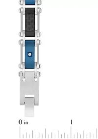 Men's Stainless Steel .07CTW Diamond Black And Blue IP Carbon Fiber Bracelet