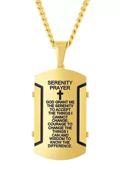 Stainless Steel Prayer Dog Tag Pendant with Black and Yellow Finish and Side Rivet Detailing