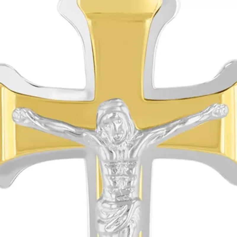 Men's Stainless Steel with Yellow Finish Crucifix Pendant