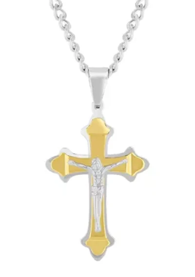 Men's Stainless Steel with Yellow Finish Crucifix Pendant