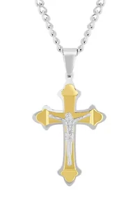 Men's Stainless Steel with Yellow Finish Crucifix Pendant
