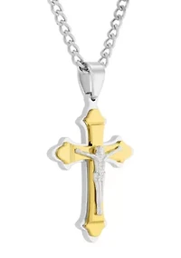 Men's Stainless Steel with Yellow Finish Crucifix Pendant