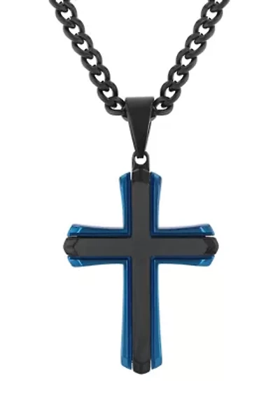 Stainless Steel Cross Pendant with Black and Blue Finish