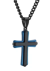Stainless Steel Cross Pendant with Black and Blue Finish