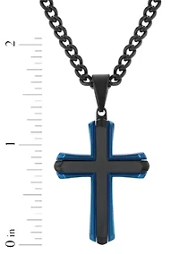 Stainless Steel Cross Pendant with Black and Blue Finish