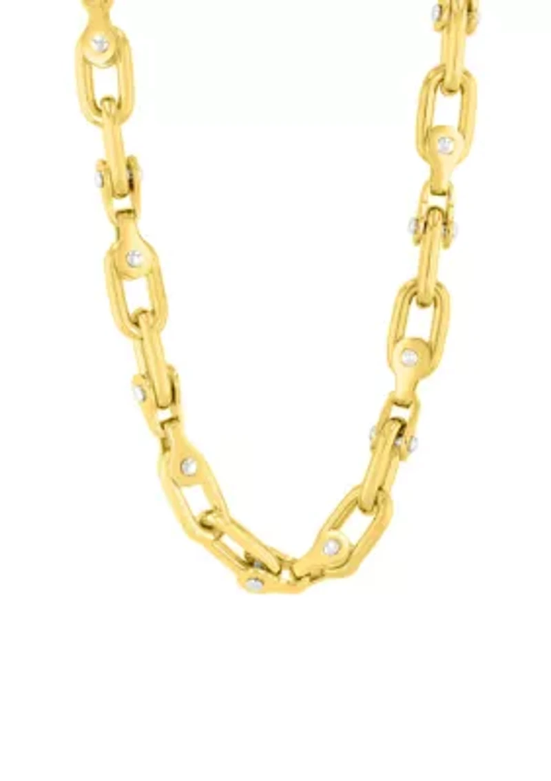 Men's Stainless Steel Yellow Finish Mariner Link with Fancy Clasp Chain