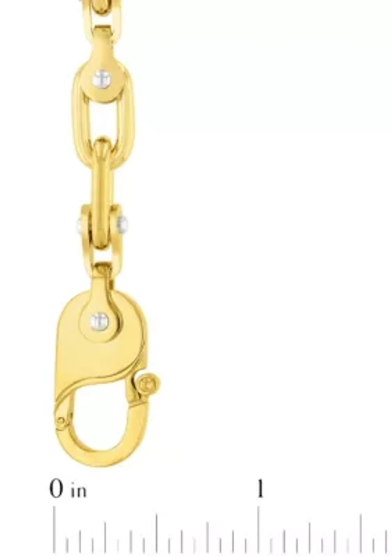 Men's Stainless Steel Yellow Finish Mariner Link with Fancy Clasp Chain