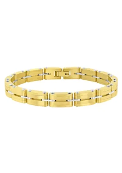 Stainless Steel Double Row Bracelet with Yellow Finish