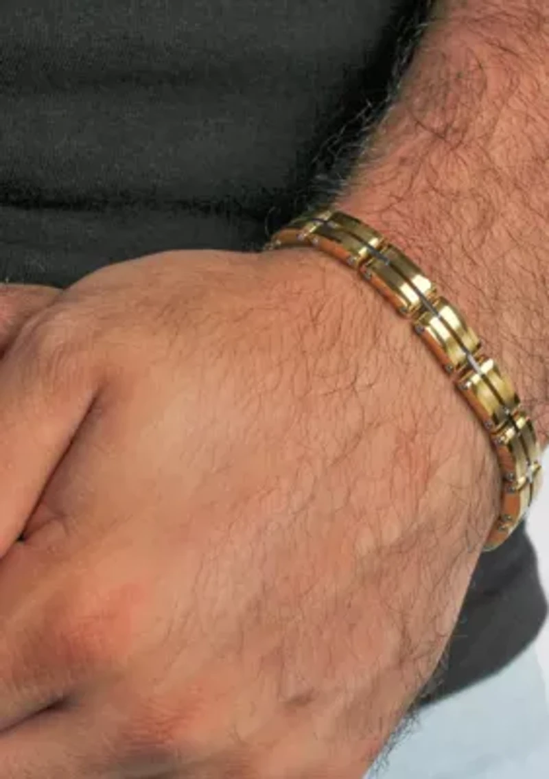 Stainless Steel Double Row Bracelet with Yellow Finish