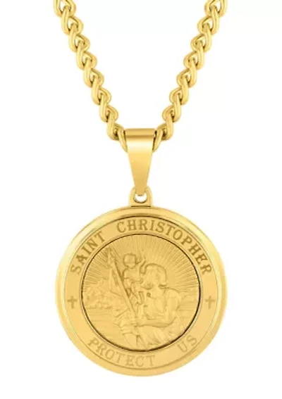Stainless Steel St Christopher Medallion with Yellow Finish