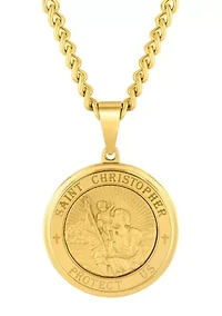 Stainless Steel St Christopher Medallion with Yellow Finish