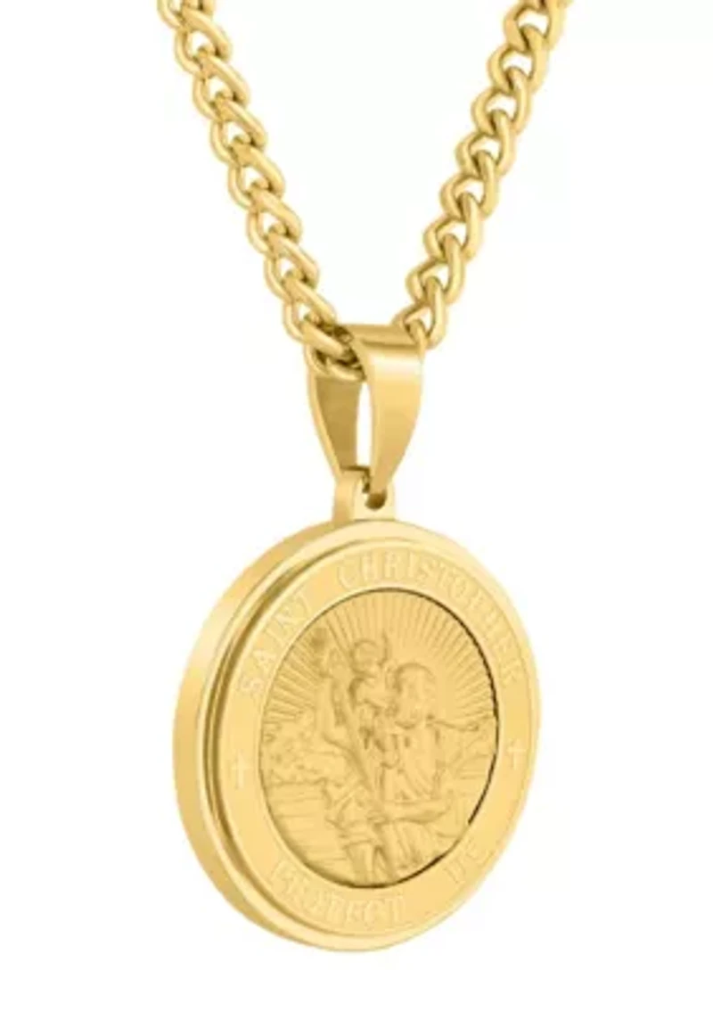 Stainless Steel St Christopher Medallion with Yellow Finish
