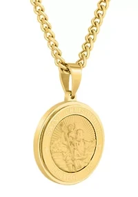 Stainless Steel St Christopher Medallion with Yellow Finish