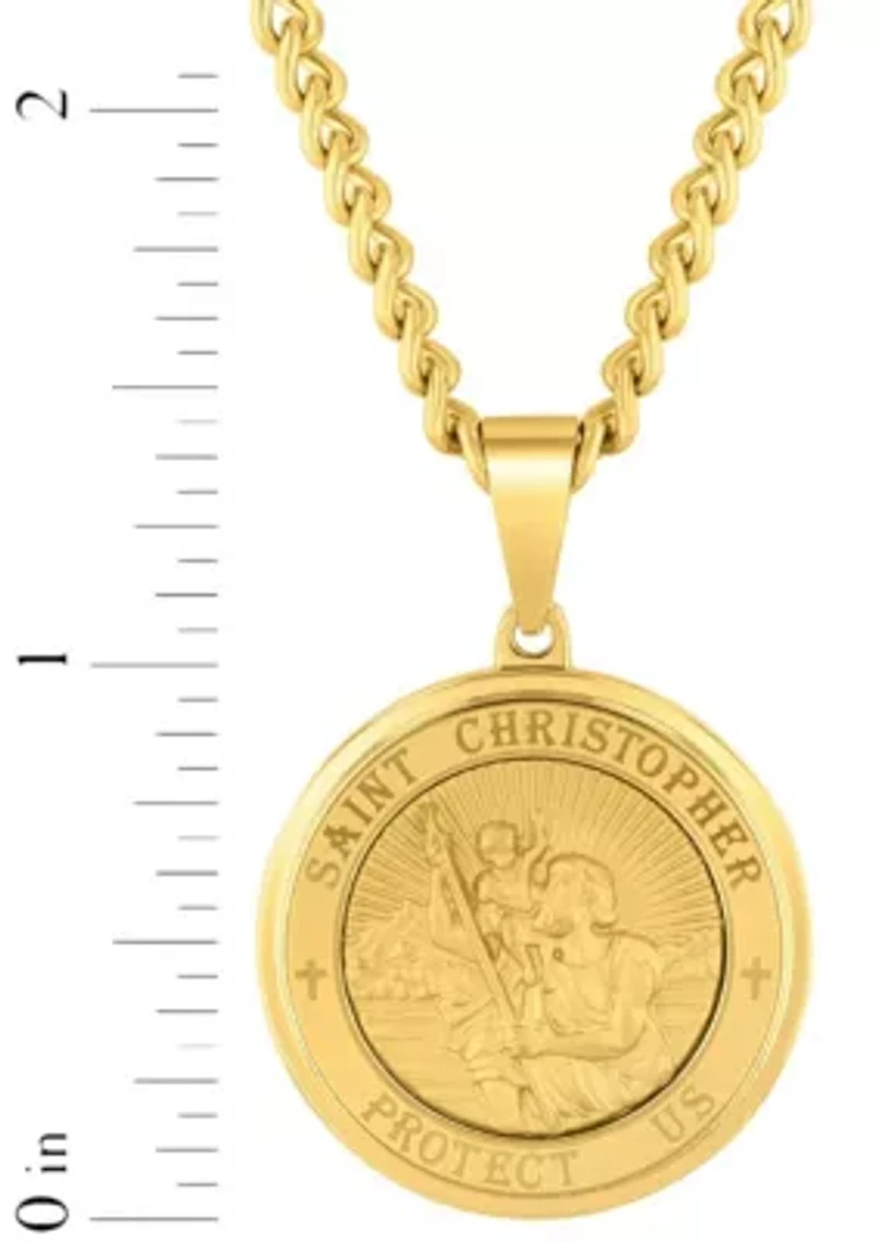 Stainless Steel St Christopher Medallion with Yellow Finish