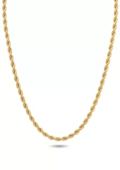Men's Stainless Steel Yellow Finish 24" Rope Chain