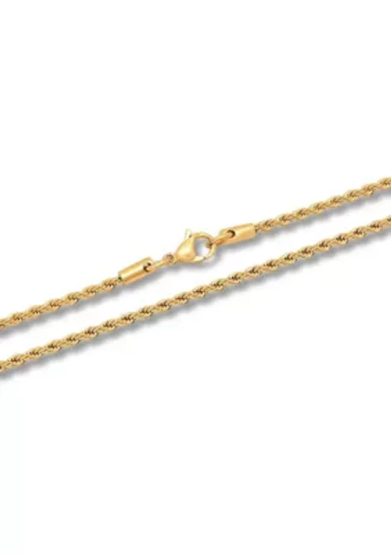 Men's Stainless Steel Yellow Finish 24" Rope Chain