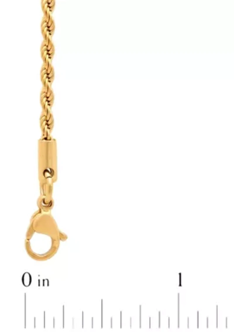 Men's Stainless Steel Yellow Finish 24" Rope Chain