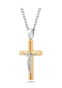 Rounded Crucifix Pendant Necklace in Two-Tone Stainless Steel