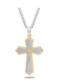 The Lord's Prayer Cross Pendant Necklace in Two-Tone Stainless Steel