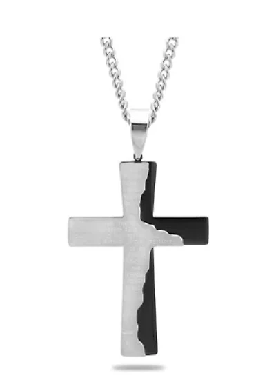 The Lord's Prayer Tablet Cross Pendant Necklace in Two-Tone Stainless Steel
