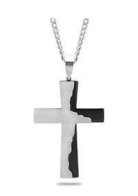 The Lord's Prayer Tablet Cross Pendant Necklace in Two-Tone Stainless Steel