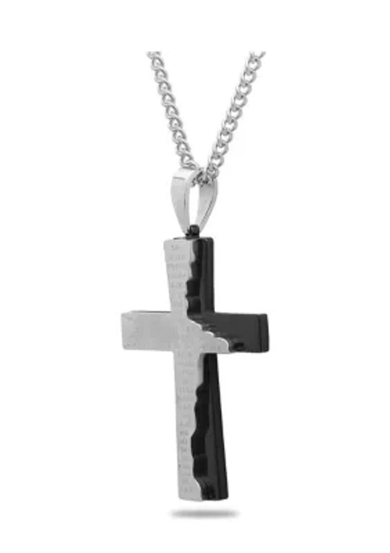 The Lord's Prayer Tablet Cross Pendant Necklace in Two-Tone Stainless Steel