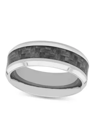 Patterned Inlay Step Edge 8mm Band in Two-tone Stainless Steel