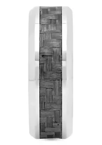 Patterned Inlay Step Edge 8mm Band in Two-tone Stainless Steel