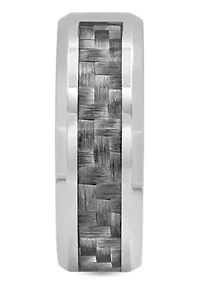 0.03 c.t. Diamond Patterned Inlay 8mm Beveled Band in Stainless Steel