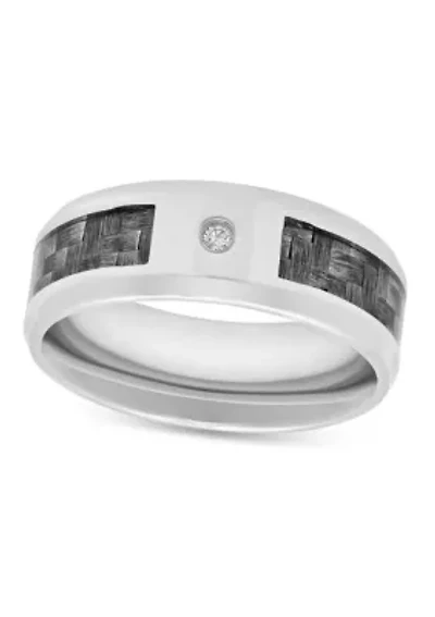 0.03 c.t. Diamond Patterned Inlay 8mm Beveled Band in Stainless Steel