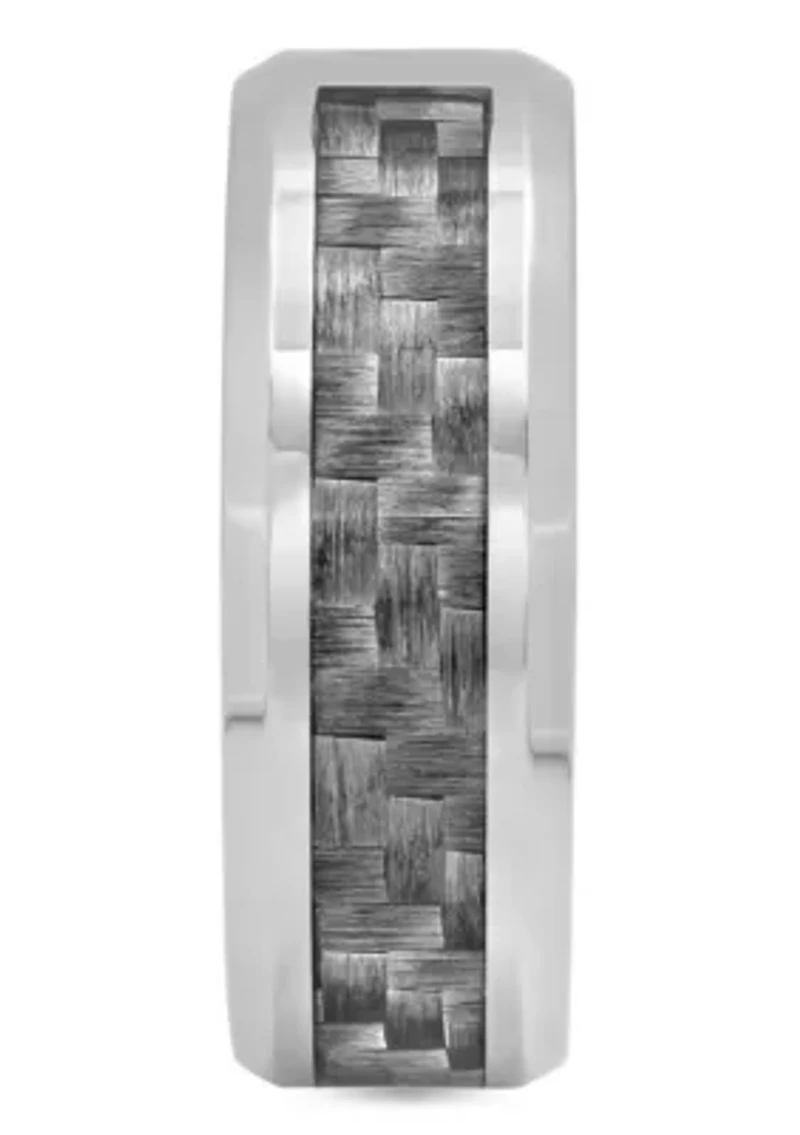 0.03 c.t. Diamond Patterned Inlay 8mm Beveled Band in Stainless Steel