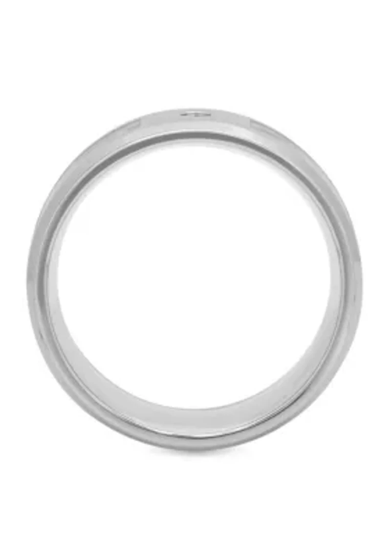 0.03 c.t. Diamond Patterned Inlay 8mm Beveled Band in Stainless Steel