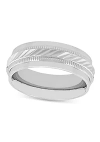 Wave Center Milgrain 8mm Band in Stainless Steel