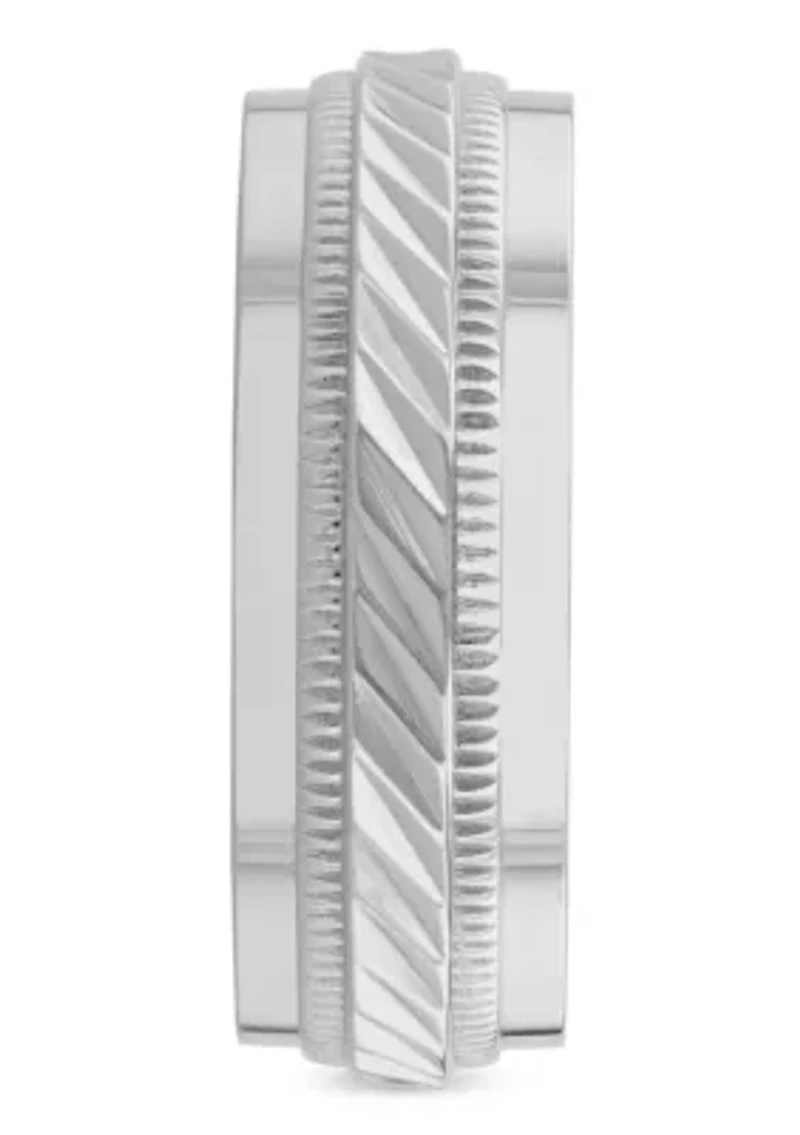 Wave Center Milgrain 8mm Band in Stainless Steel