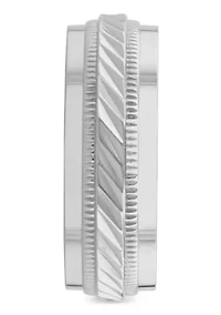 Wave Center Milgrain 8mm Band in Stainless Steel
